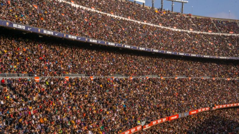 Football fans watching a match in a stadium